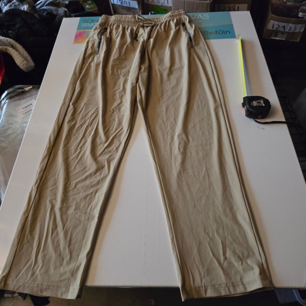 StretchActive Mens Athletic Jogger Pants Khaki Tan Nylon Spandex Hiking Size M